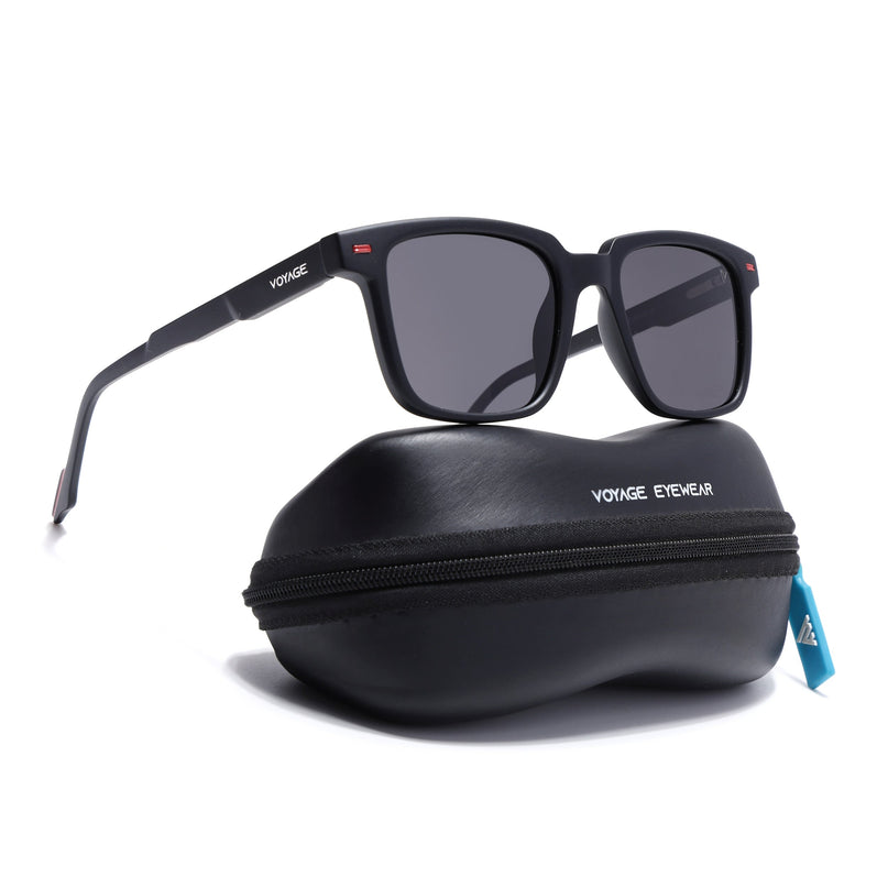 Square Polarized Sunglasses for Men & Women (Black Lens | Black Frame - PMG7413)