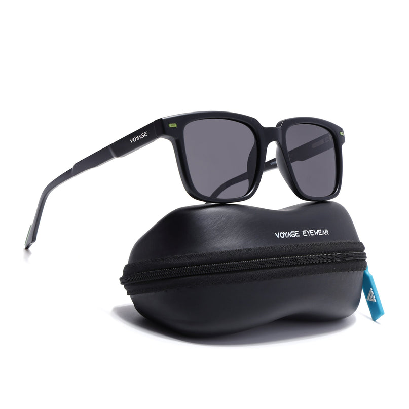 Square Polarized Sunglasses for Men & Women (Black Lens | Black Frame - PMG7414)