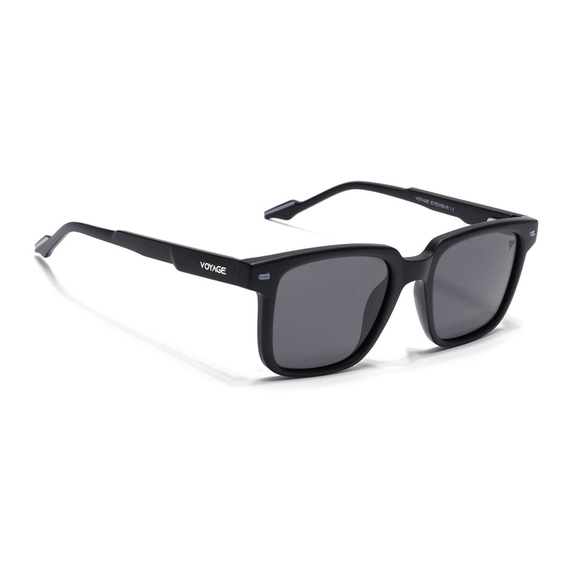 Square Polarized Sunglasses for Men & Women (Black Lens | Black Frame - PMG7415)