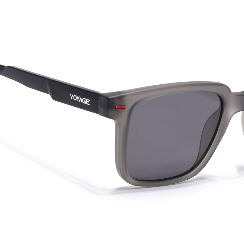 Square Polarized Sunglasses for Men & Women (Black Lens | Grey Frame - PMG7416)