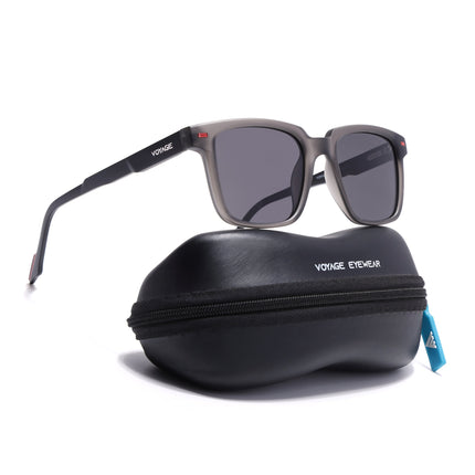 Square Polarized Sunglasses for Men & Women (Black Lens | Grey Frame - PMG7416)