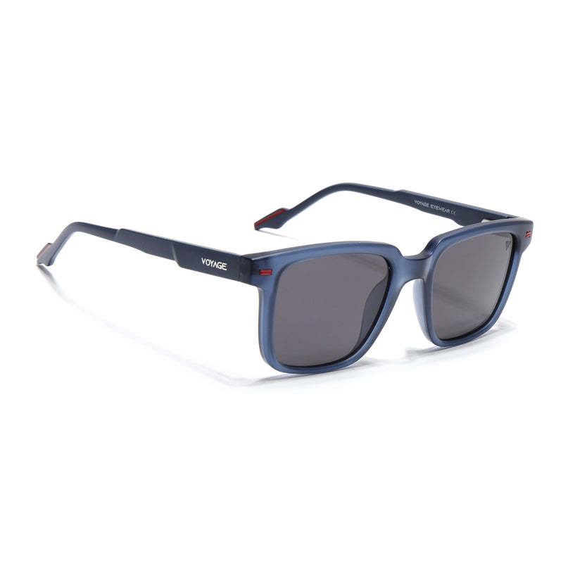 Square Polarized Sunglasses for Men & Women (Black Lens | Blue Frame - PMG7417)