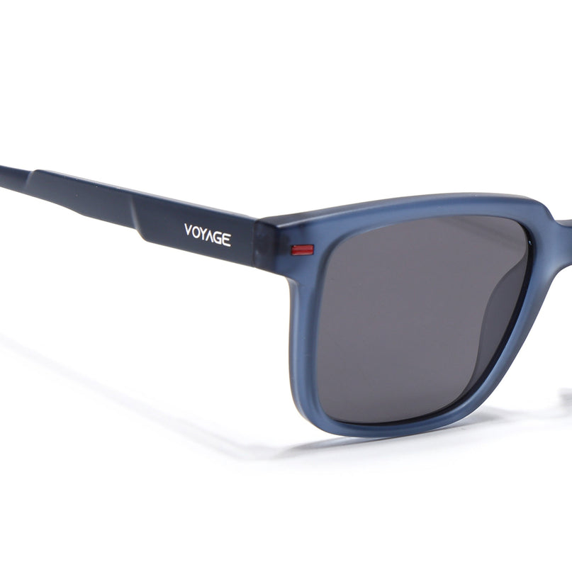 Square Polarized Sunglasses for Men & Women (Black Lens | Blue Frame - PMG7417)