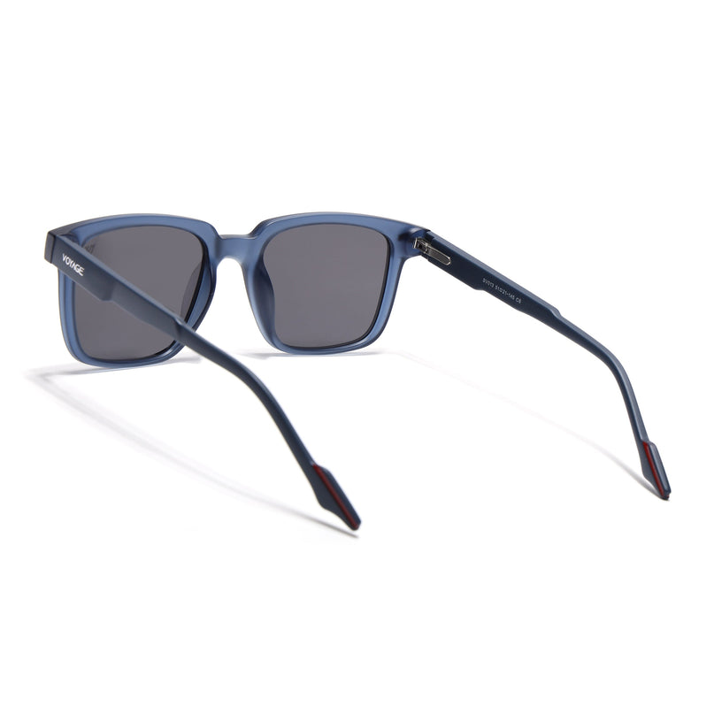 Square Polarized Sunglasses for Men & Women (Black Lens | Blue Frame - PMG7417)