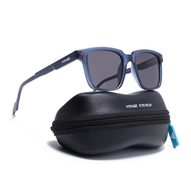 Square Polarized Sunglasses for Men & Women (Black Lens | Blue Frame - PMG7417)