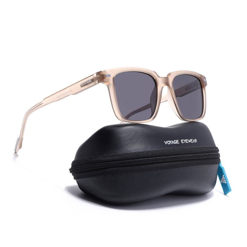 Square Polarized Sunglasses for Men & Women (Black Lens | Brown Frame - PMG7418)