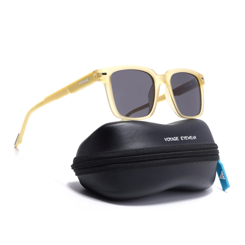 Square Polarized Sunglasses for Men & Women (Black Lens | Yellow Frame - PMG7419)