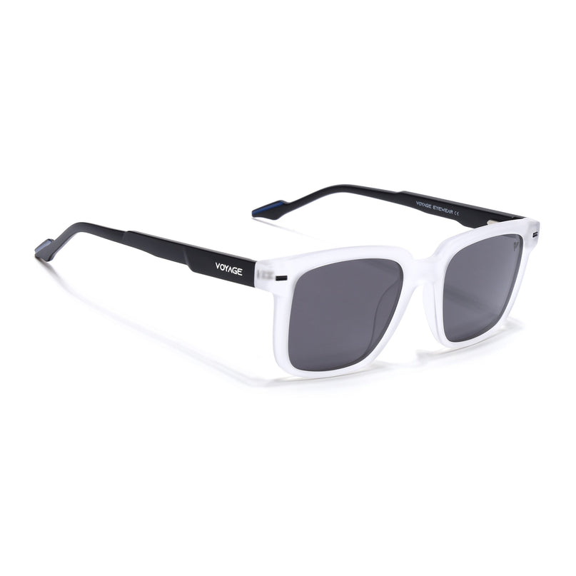 Square Polarized Sunglasses for Men & Women (Black Lens | Transparent Frame - PMG7420)