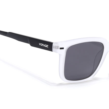 Square Polarized Sunglasses for Men & Women (Black Lens | Transparent Frame - PMG7420)