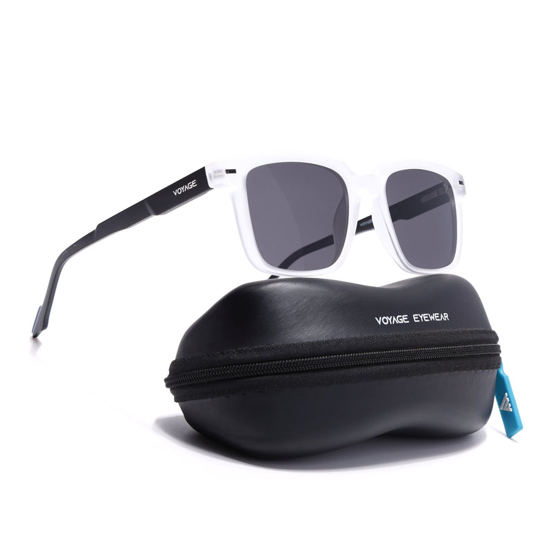 Square Polarized Sunglasses for Men & Women (Black Lens | Transparent Frame - PMG7420)