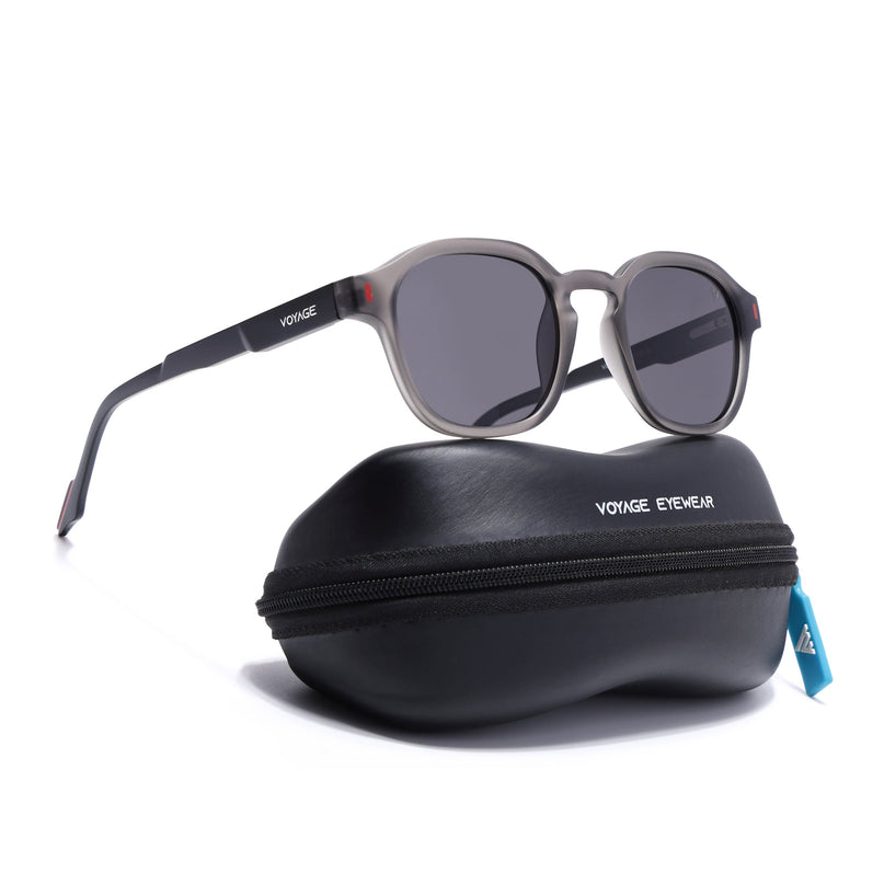 Wayfarer Polarized Sunglasses for Men & Women (Black Lens | Grey Frame - PMG7424)