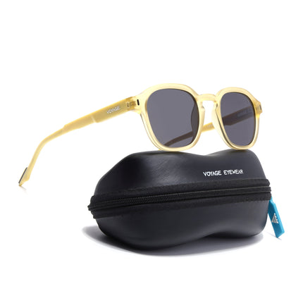 Wayfarer Polarized Sunglasses for Men & Women (Black Lens | Yellow Frame - PMG7427)