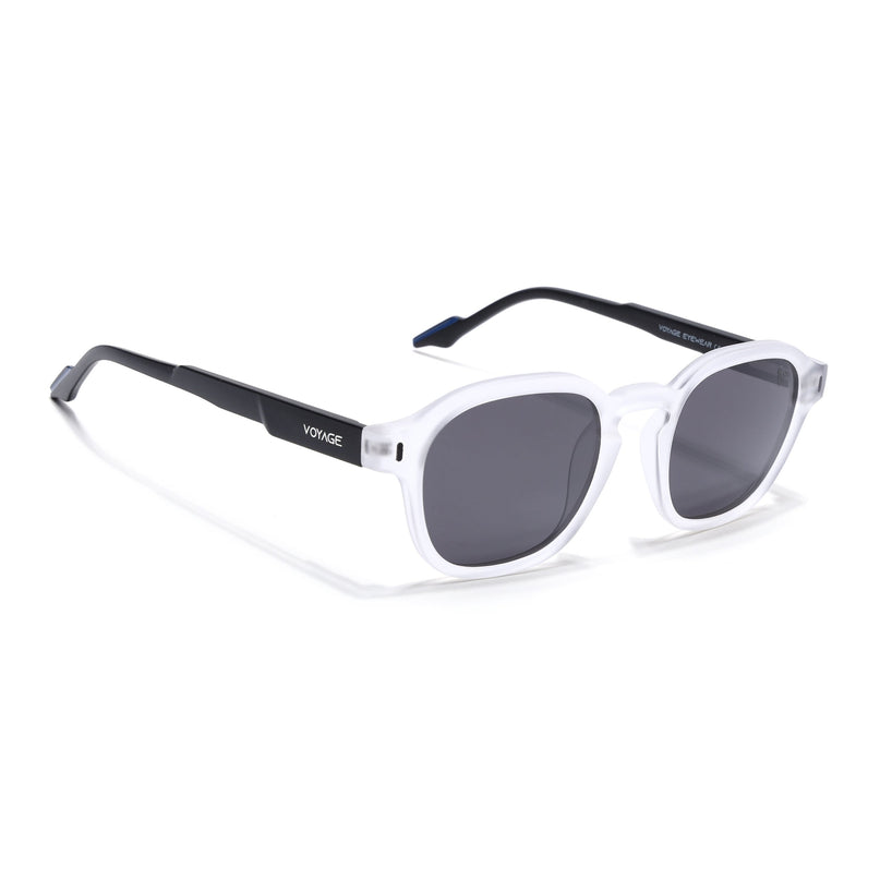 Wayfarer Polarized Sunglasses for Men & Women (Black Lens | Transparent Frame - PMG7428)