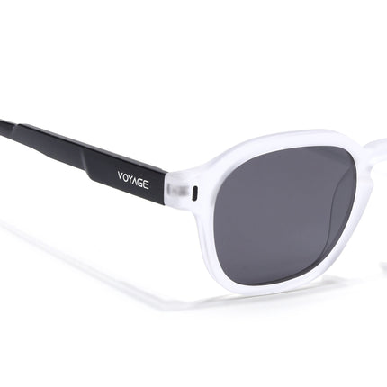 Wayfarer Polarized Sunglasses for Men & Women (Black Lens | Transparent Frame - PMG7428)