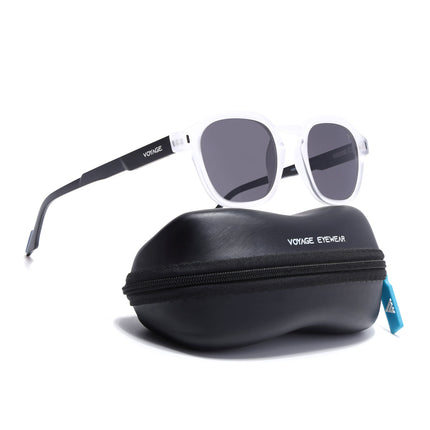 Wayfarer Polarized Sunglasses for Men & Women (Black Lens | Transparent Frame - PMG7428)