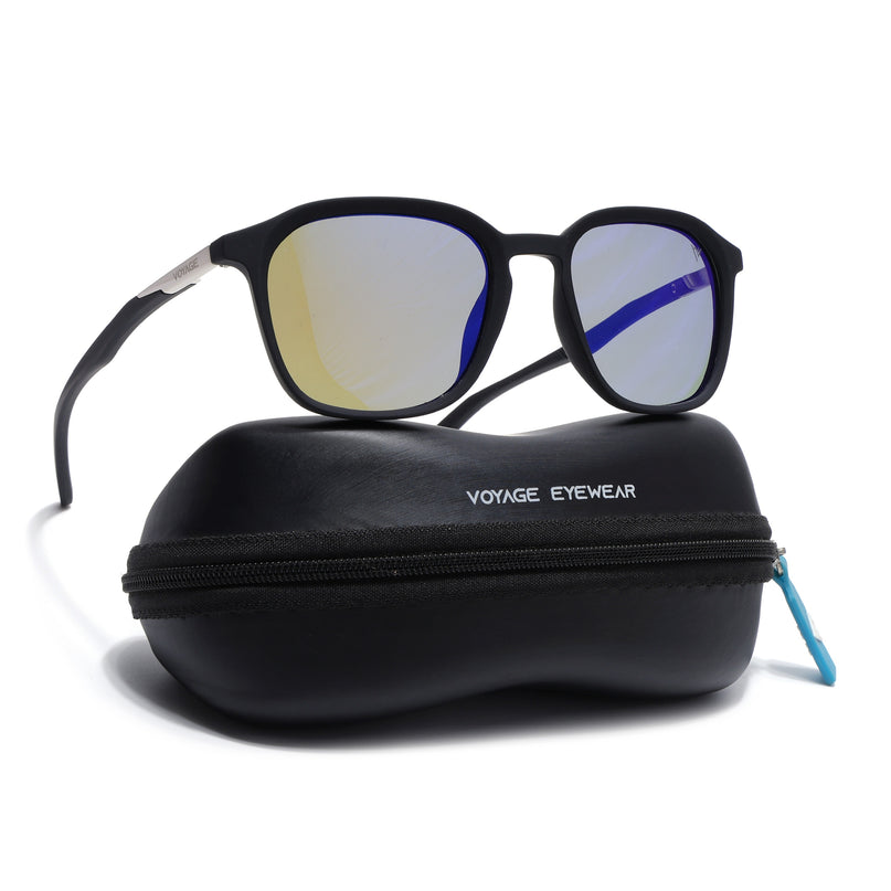 Square Polarized Sunglasses | Blue Lens | Black Frame - PMG6790