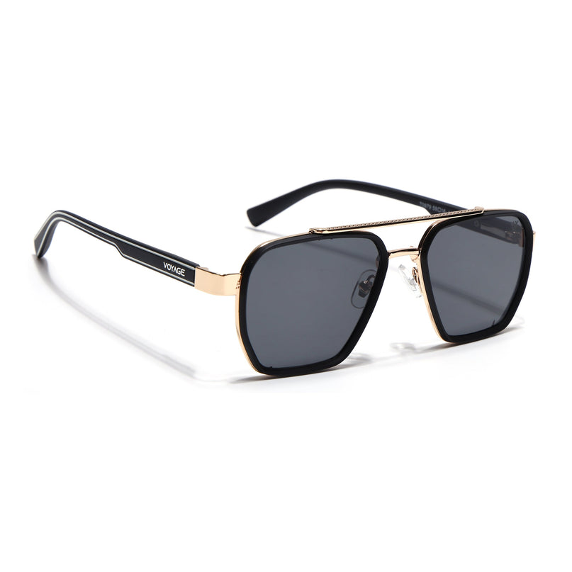 Wayfarer Sunglasses for Men & Women (Black Lens | Golden & Black Frame - MG7582)