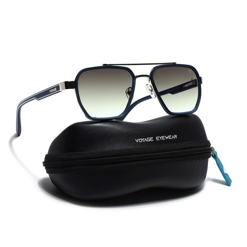 Wayfarer Sunglasses for Men & Women (Olive & Clear Lens | Silver & Blue Frame - MG7583)