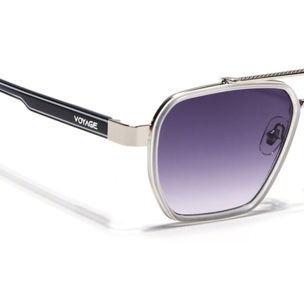 Wayfarer Sunglasses for Men & Women (Purple & Clear Lens | Silver & Grey Frame - MG7584)