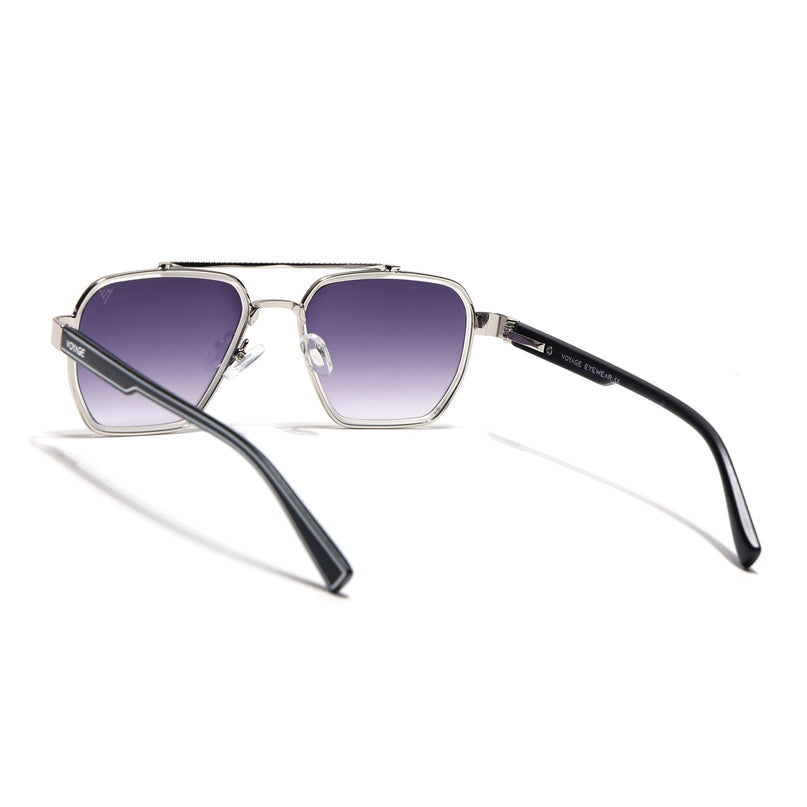 Wayfarer Sunglasses for Men & Women (Purple & Clear Lens | Silver & Grey Frame - MG7584)