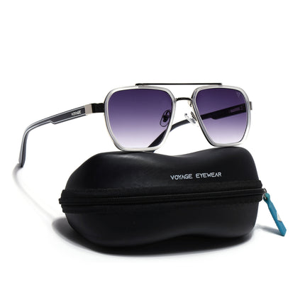 Wayfarer Sunglasses for Men & Women (Purple & Clear Lens | Silver & Grey Frame - MG7584)