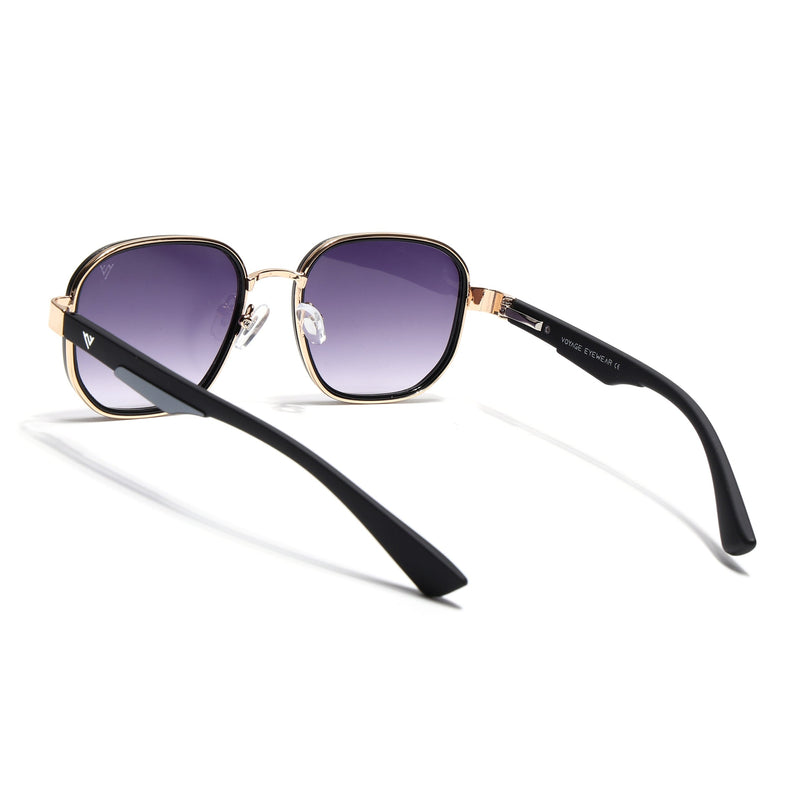 Square Sunglasses for Men & Women (Grey & Clear Lens | Golden & Black Frame - MG7341)