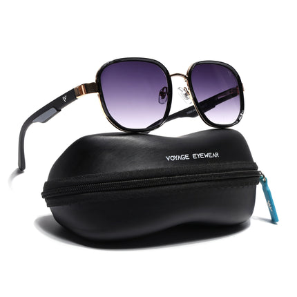 Square Sunglasses for Men & Women (Grey & Clear Lens | Golden & Black Frame - MG7341)