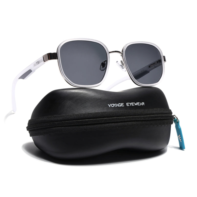 Square Sunglasses for Men & Women (Black Lens | Transparent Frame - MG7343)