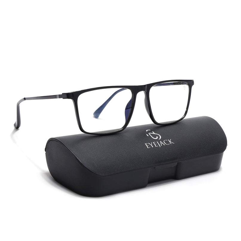 Eyejack Domino Shine Black Rectangle Eyeglasses for Men & Women (TR1001FCL1616-C1)