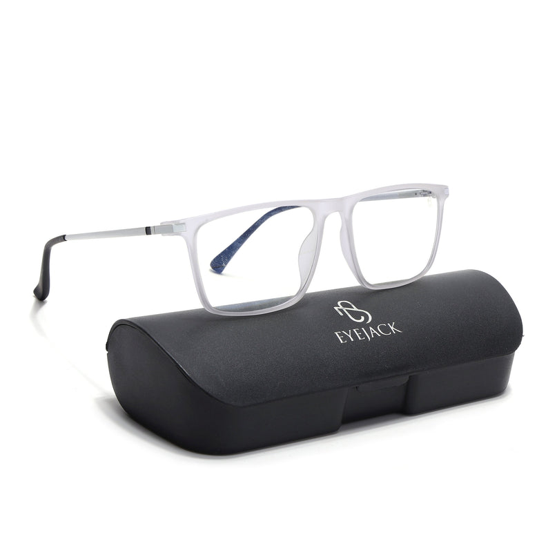 Eyejack Domino Matt Transparent Rectangle Eyeglasses for Men & Women (TR1001FCL1619-C4)