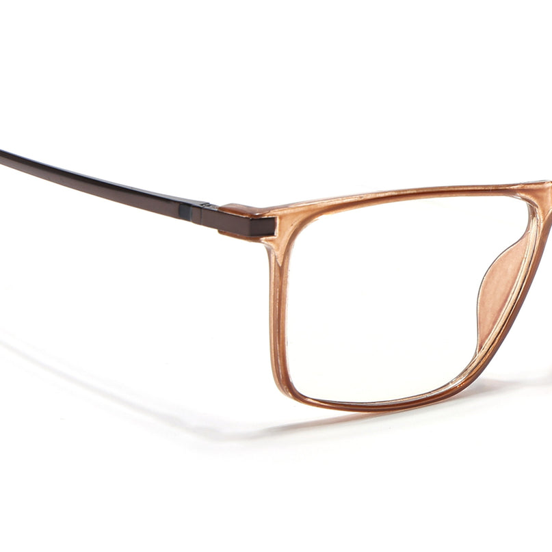 Eyejack Domino Shine Brown Rectangle Eyeglasses for Men & Women (TR1001FCL1625-C10)