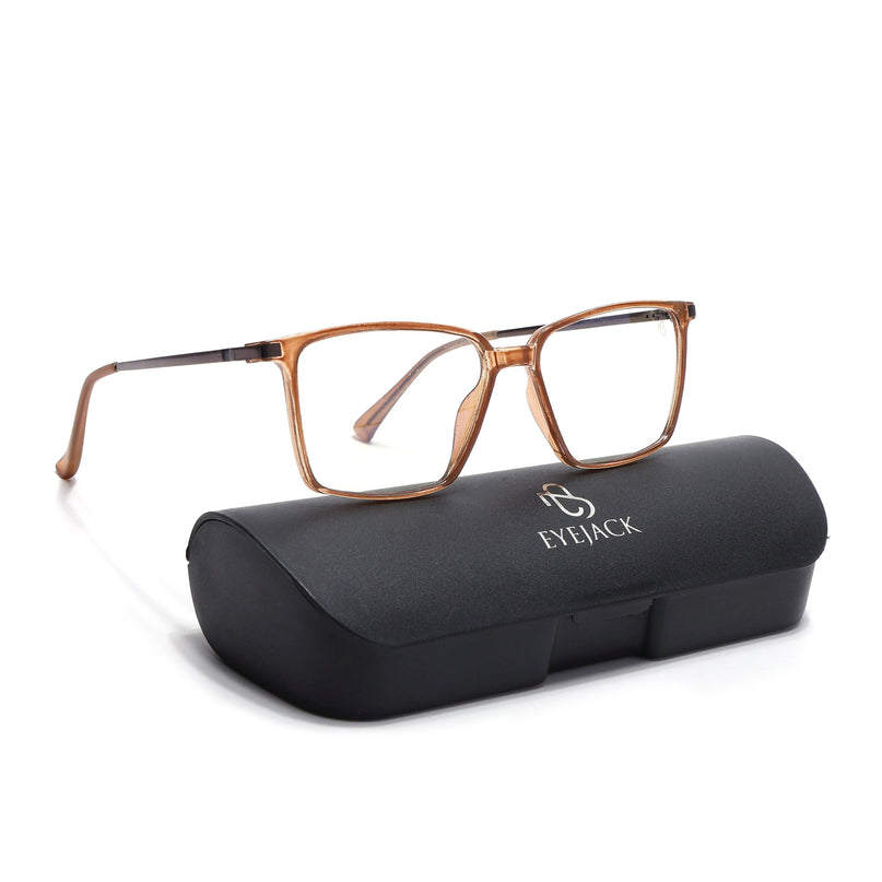Eyejack Domino Shine Brown Square Eyeglasses for Men & Women (TR1002FCL1639-C10)