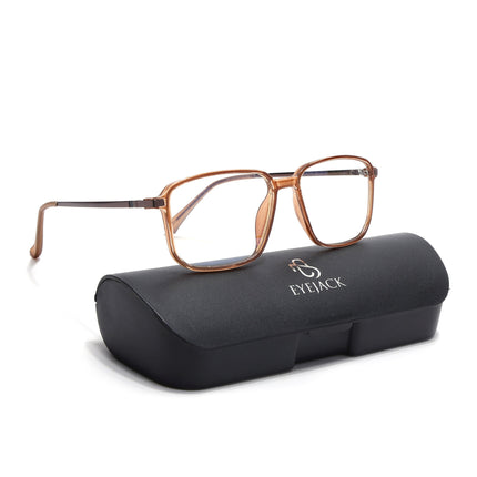 Eyejack Domino Shine Brown Square Eyeglasses for Men & Women (TR1003FCL1653-C10)