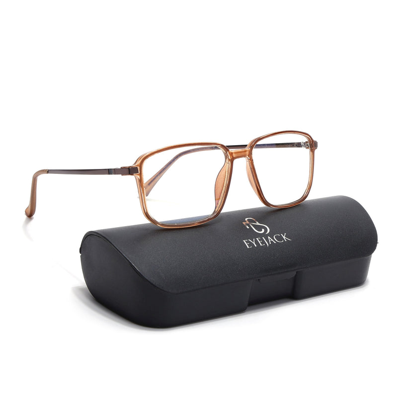 Eyejack Domino Shine Brown Square Eyeglasses for Men & Women (TR1003FCL1653-C10)