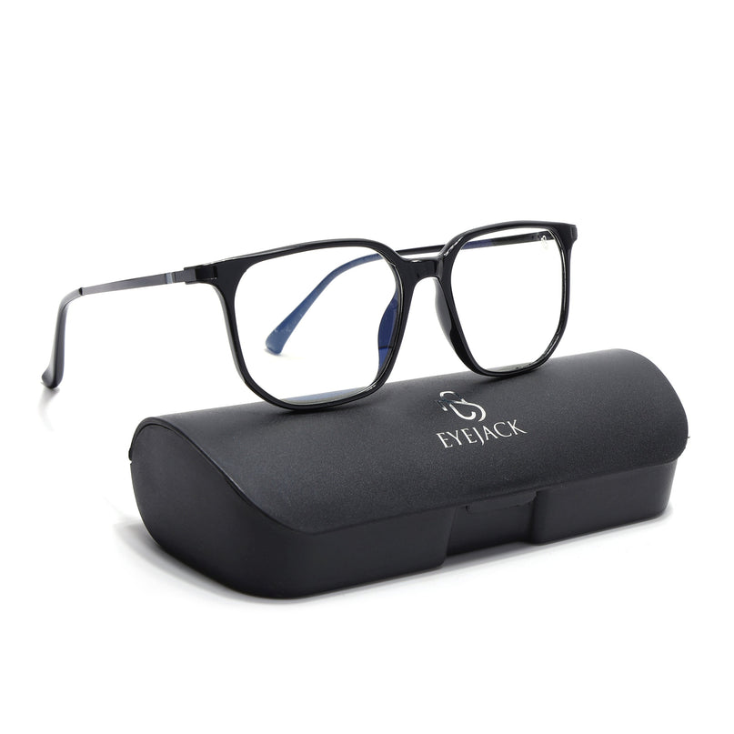 Eyejack Domino Shine Black Square Eyeglasses for Men & Women (TR1005FCL1672-C1)