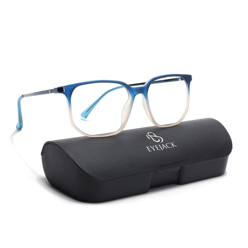 Eyejack Domino Blue & Brown Square Eyeglasses for Men & Women (TR1005FCL1685-C14)