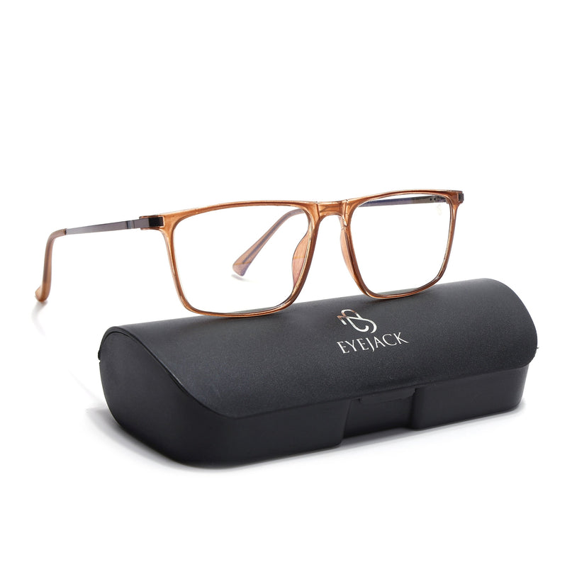 Eyejack Domino Shine Brown Rectangle Eyeglasses for Men & Women (TR1006FCL1695-C10)