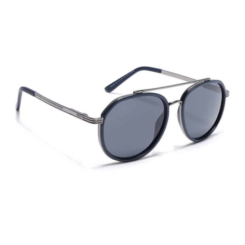 Grey & Navy Blue Round Polarized Sunglasses - PMG4312