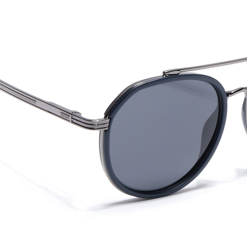 Grey & Navy Blue Round Polarized Sunglasses - PMG4312