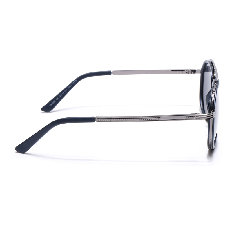 Grey & Navy Blue Round Polarized Sunglasses - PMG4312