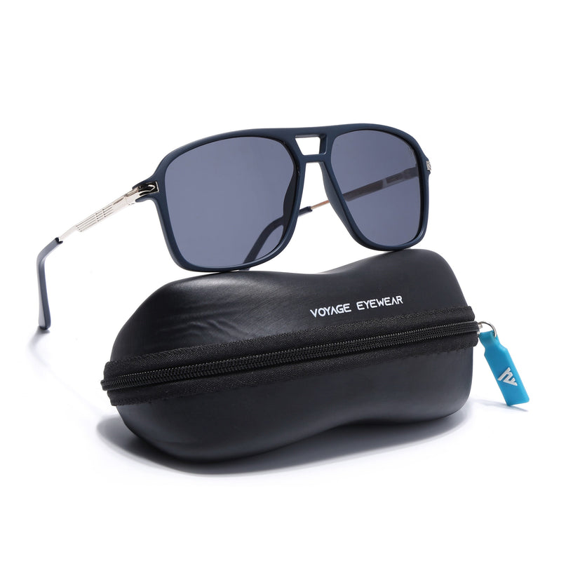 Wayfarer Polarized Sunglasses (Black Lens | Navy Blue Frame - PMG5542)