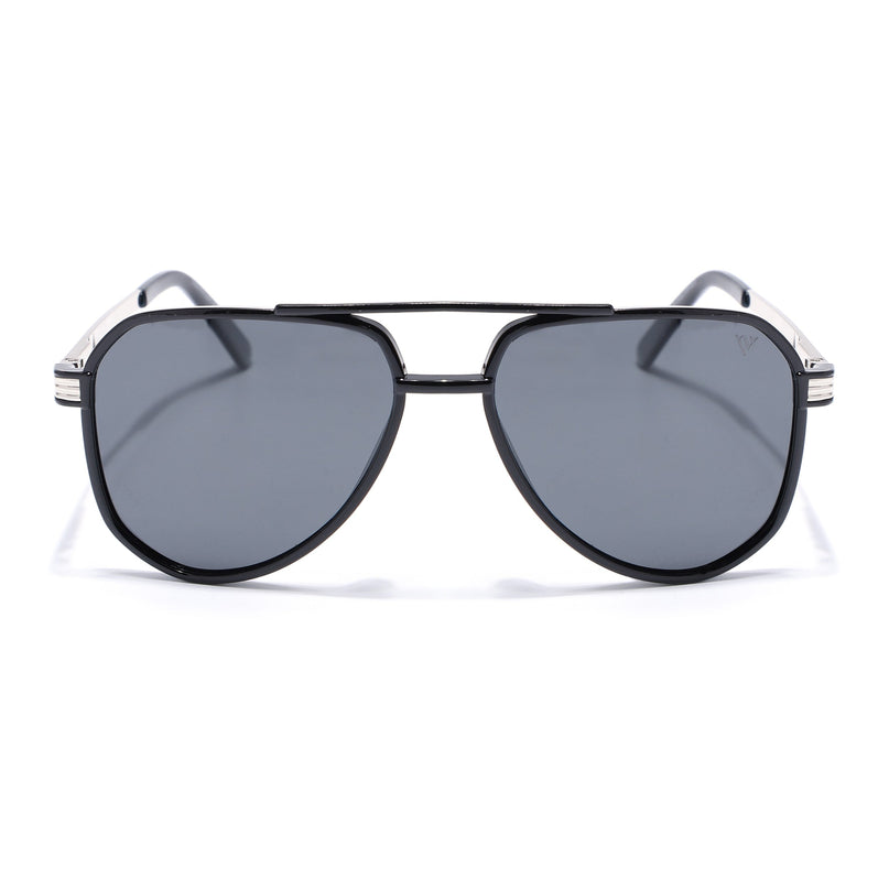 Aviator Polarized Sunglasses (Black Lens | Shine Black Frame - PMG5533)