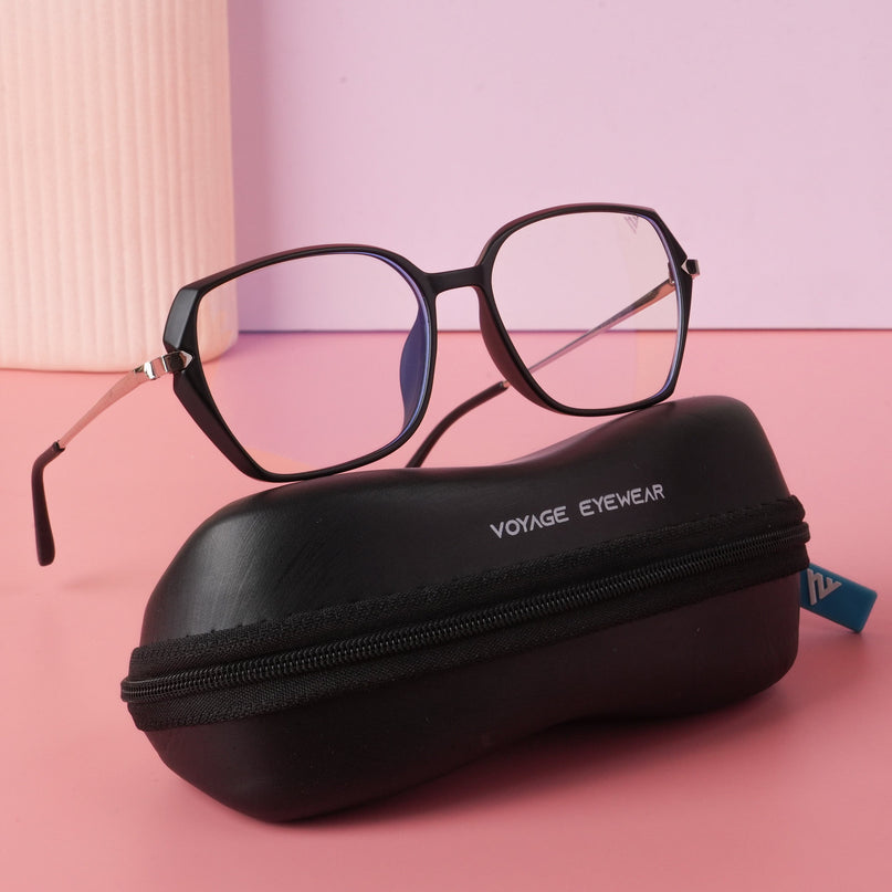 Voyage Glam Matt Black Square Eyeglasses for Men & Women - MG4862-C2