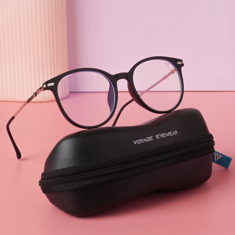 Voyage Glam Matt Black Round Eyeglasses for Men & Women - MG4871-C1