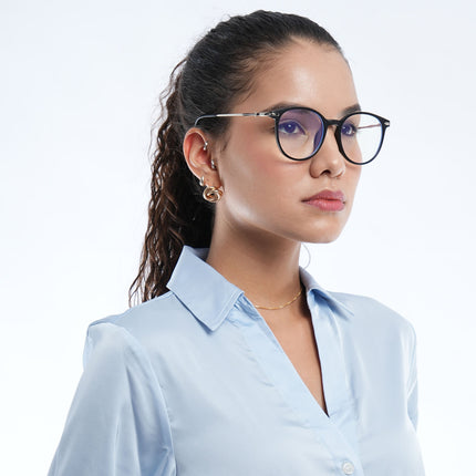 Voyage Glam Matt Black Round Eyeglasses for Men & Women - MG4871-C1