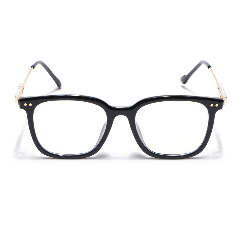 Voyage Black Square Eyeglasses With Golden Temple - MG3861