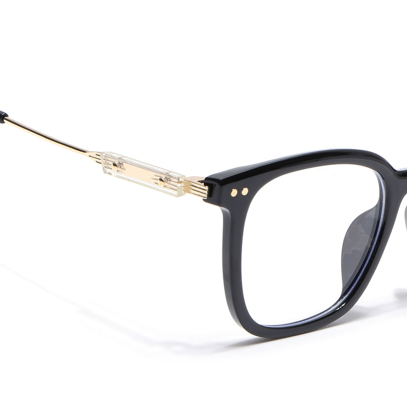 Voyage Black Square Eyeglasses With Golden Temple - MG3861