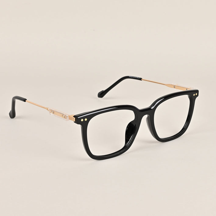Voyage Black Square Eyeglasses With Golden Temple - MG3861