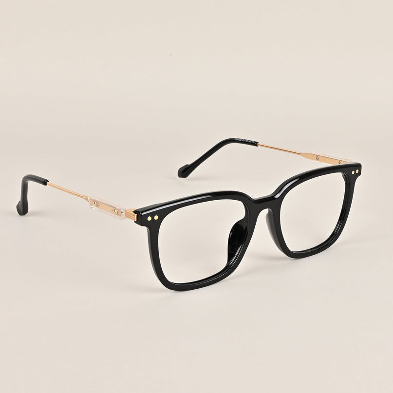 Voyage Black Square Eyeglasses With Golden Temple - MG3861