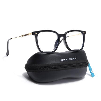 Voyage Black Square Eyeglasses With Golden Temple - MG3861